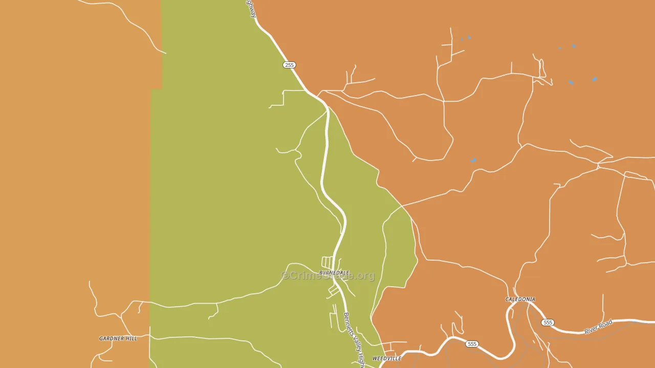 Byrnedale, PA Map of Robbery Rates