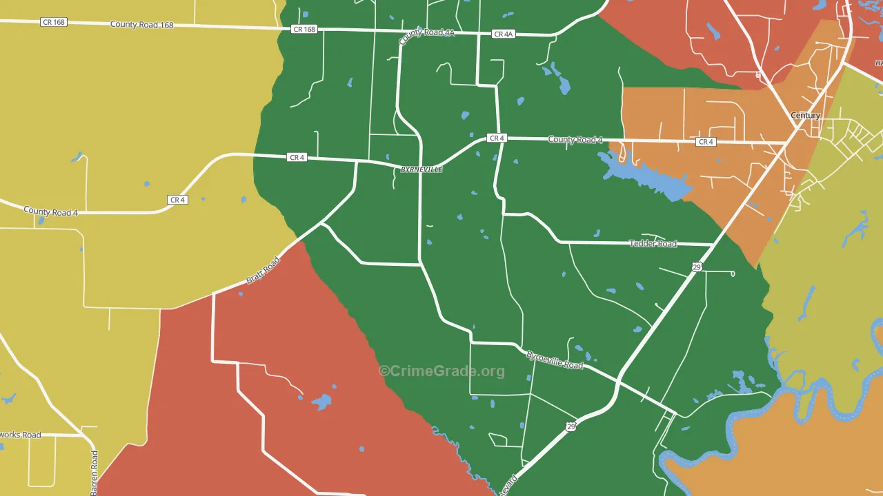 Byrneville, FL Map of Robbery Rates