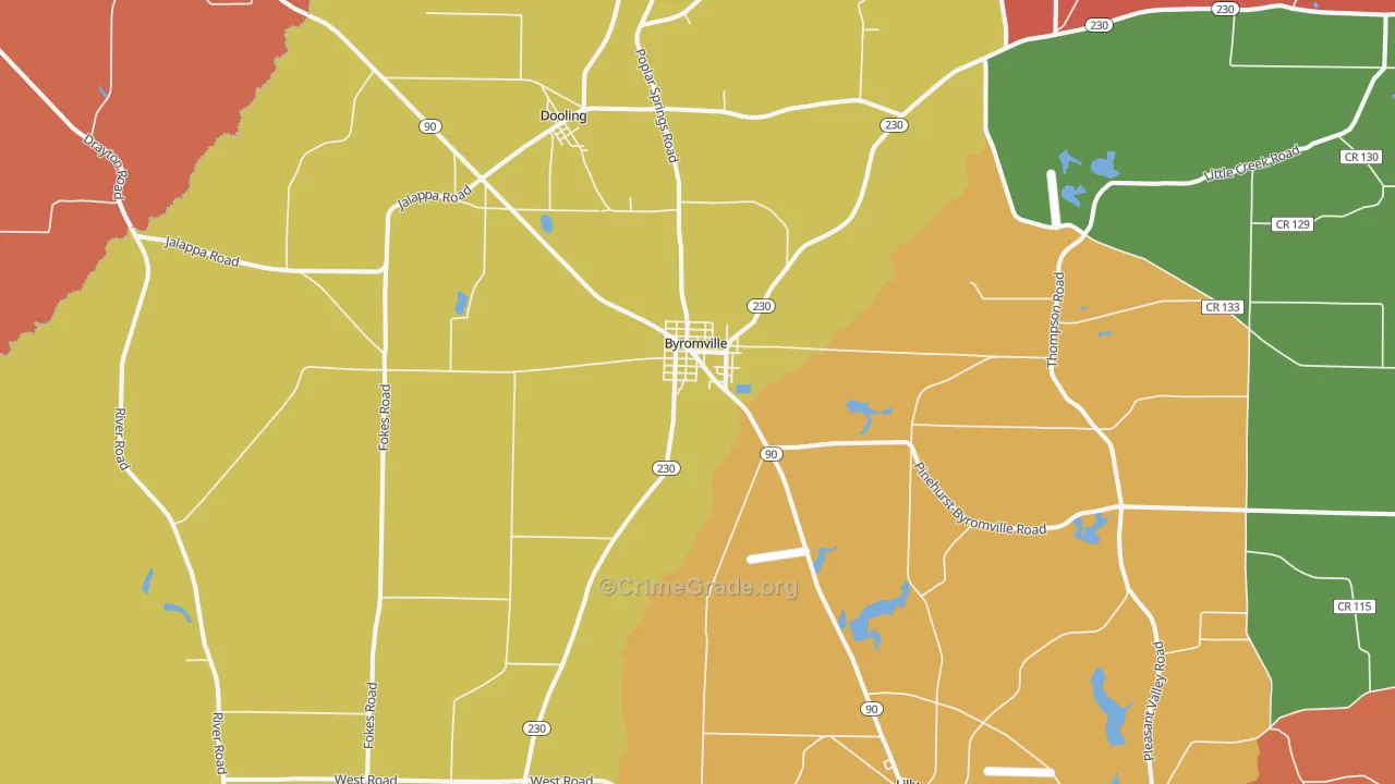 Byromville, GA Map of Robbery Rates