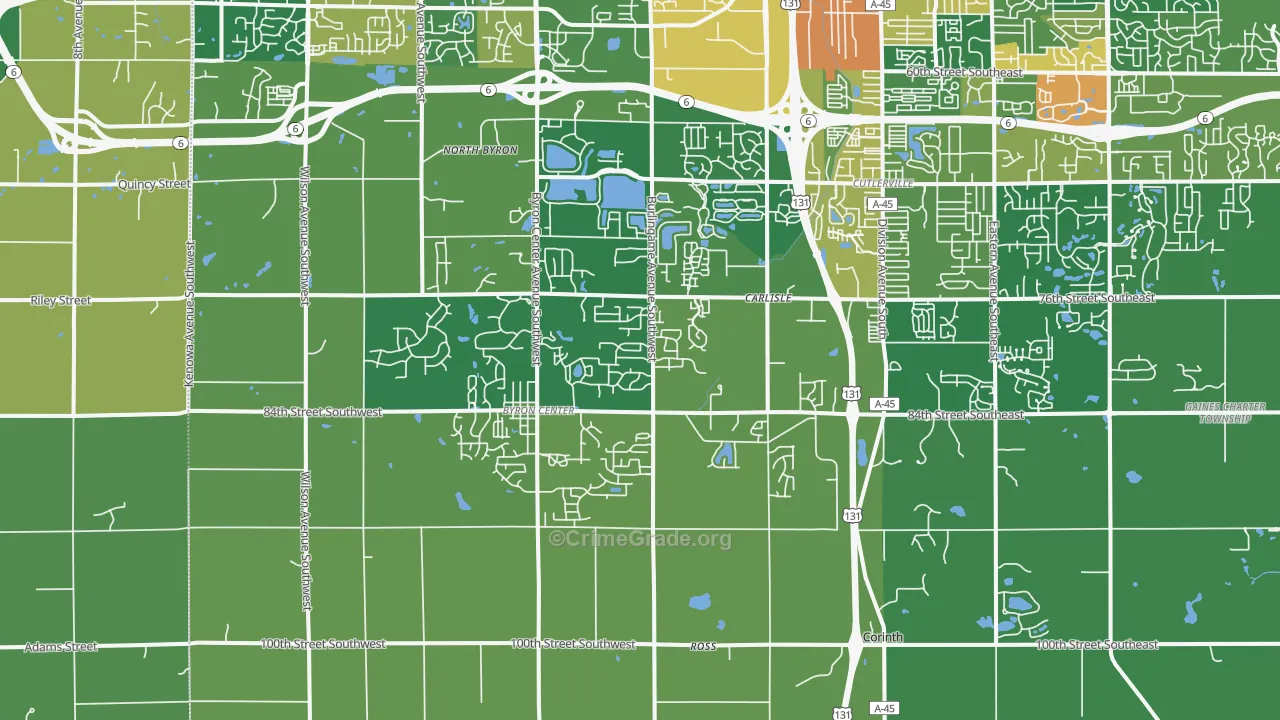 Byron Center, MI Map of Robbery Rates