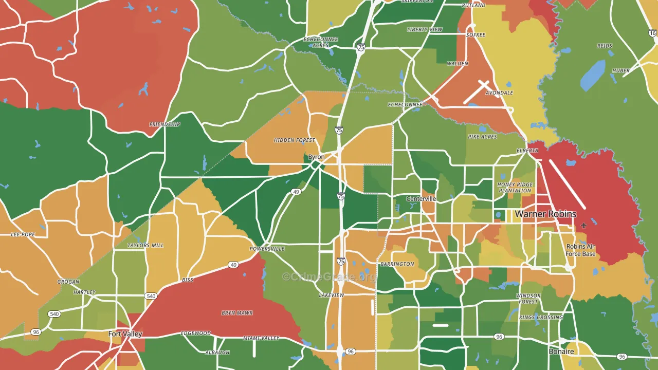 Byron, GA Map of Robbery Rates