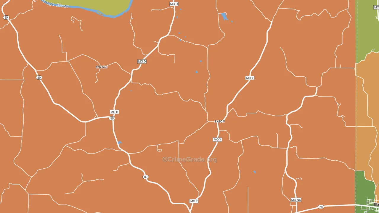 Byron, MO Map of Robbery Rates