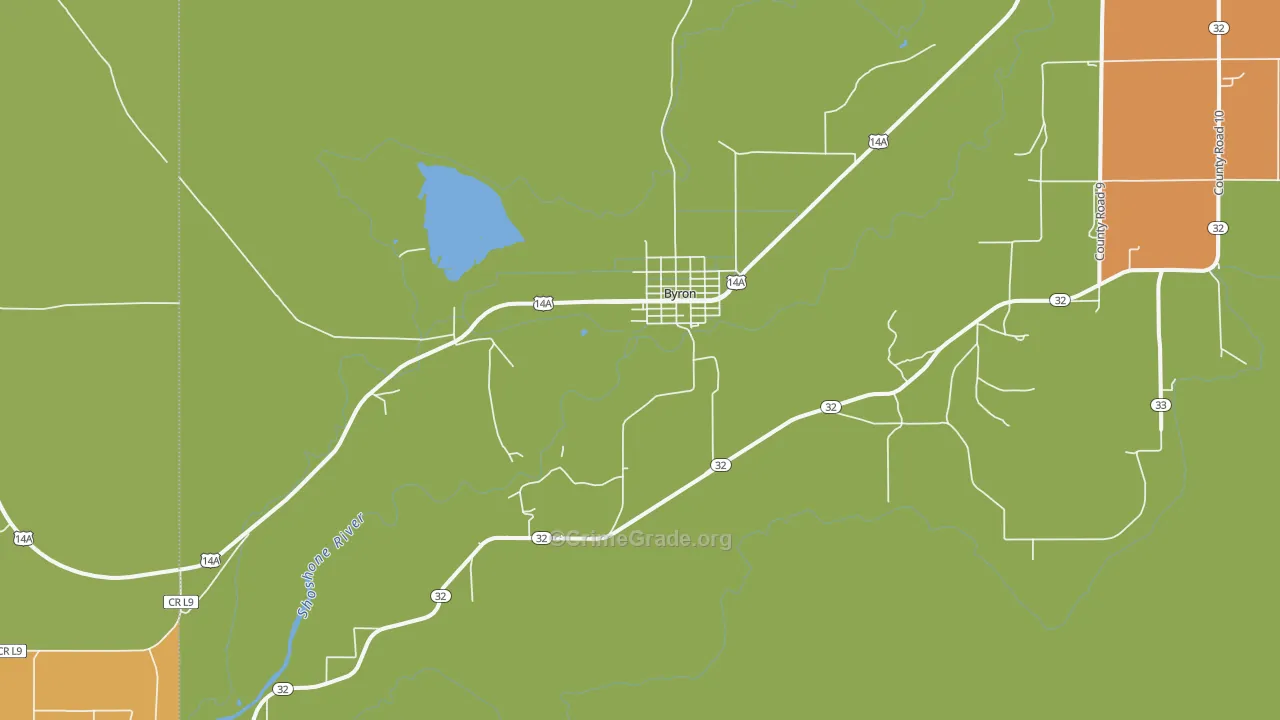 Byron, WY Map of Robbery Rates