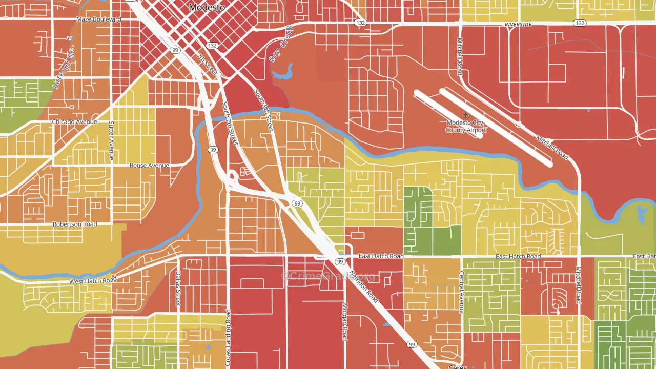 Bystrom, Modesto, CA Map of Robbery Rates