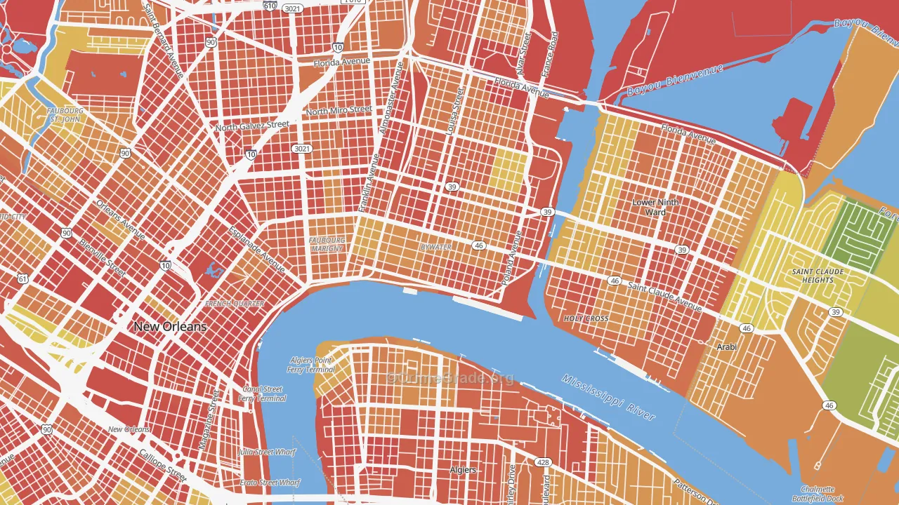 Bywater, New Orleans, LA Map of Robbery Rates