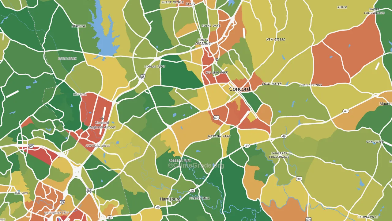 Cabarrus County, NC Map of Robbery Rates