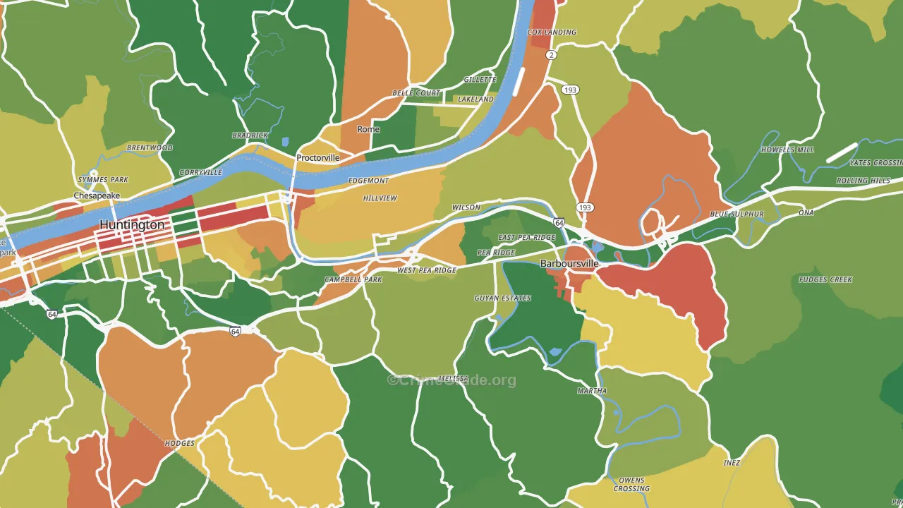 Cabell County, WV Map of Robbery Rates