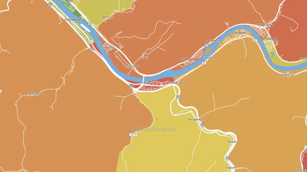 Cabin Creek, WV Map of Robbery Rates