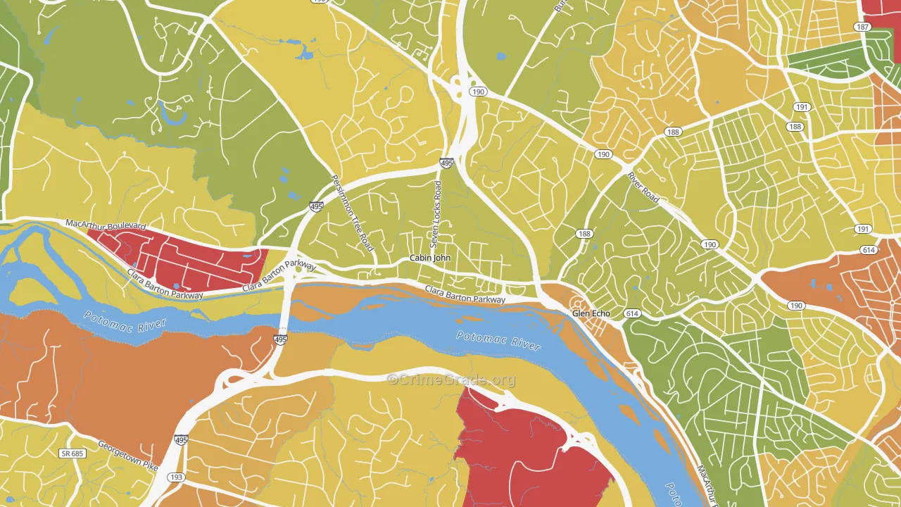 Cabin John, MD Map of Robbery Rates