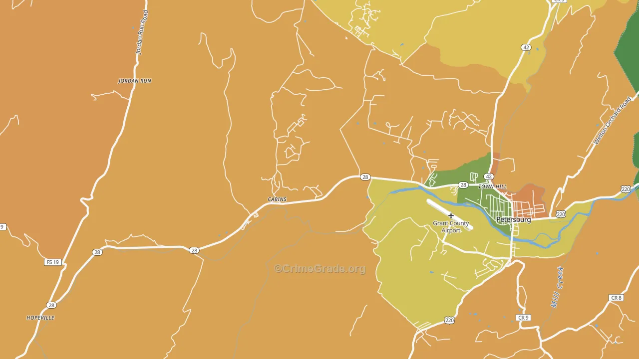 Cabins, WV Map of Robbery Rates