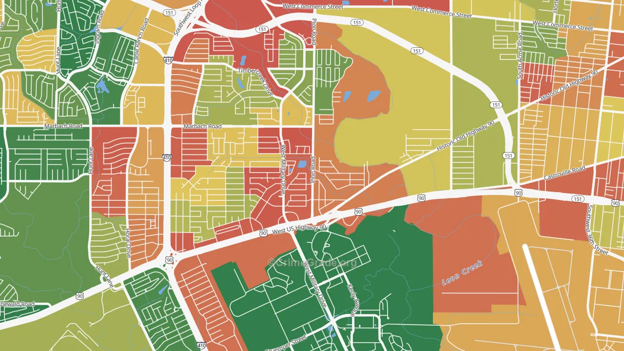 Cable-Westwood, San Antonio, TX Map of Robbery Rates