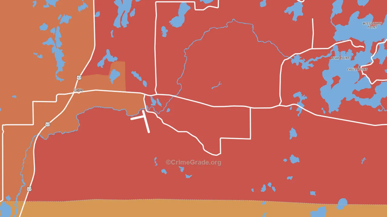 Cable, WI Map of Robbery Rates