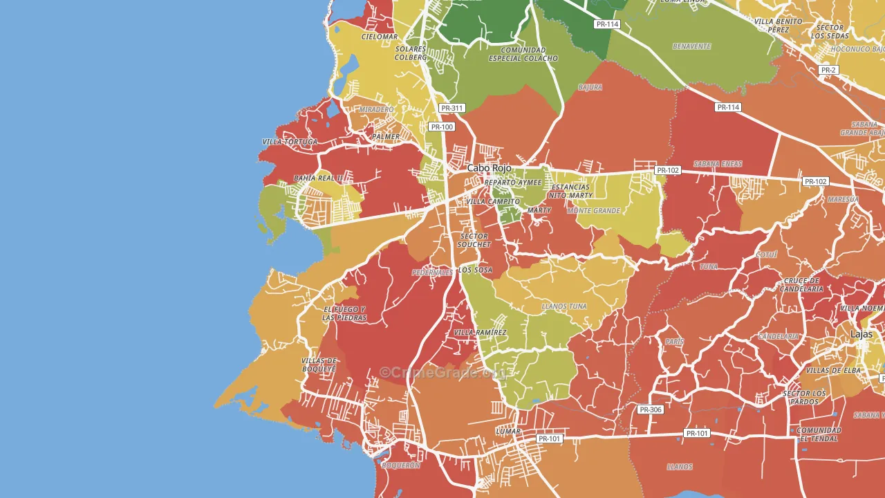 Cabo Rojo Municipio, PR Map of Robbery Rates