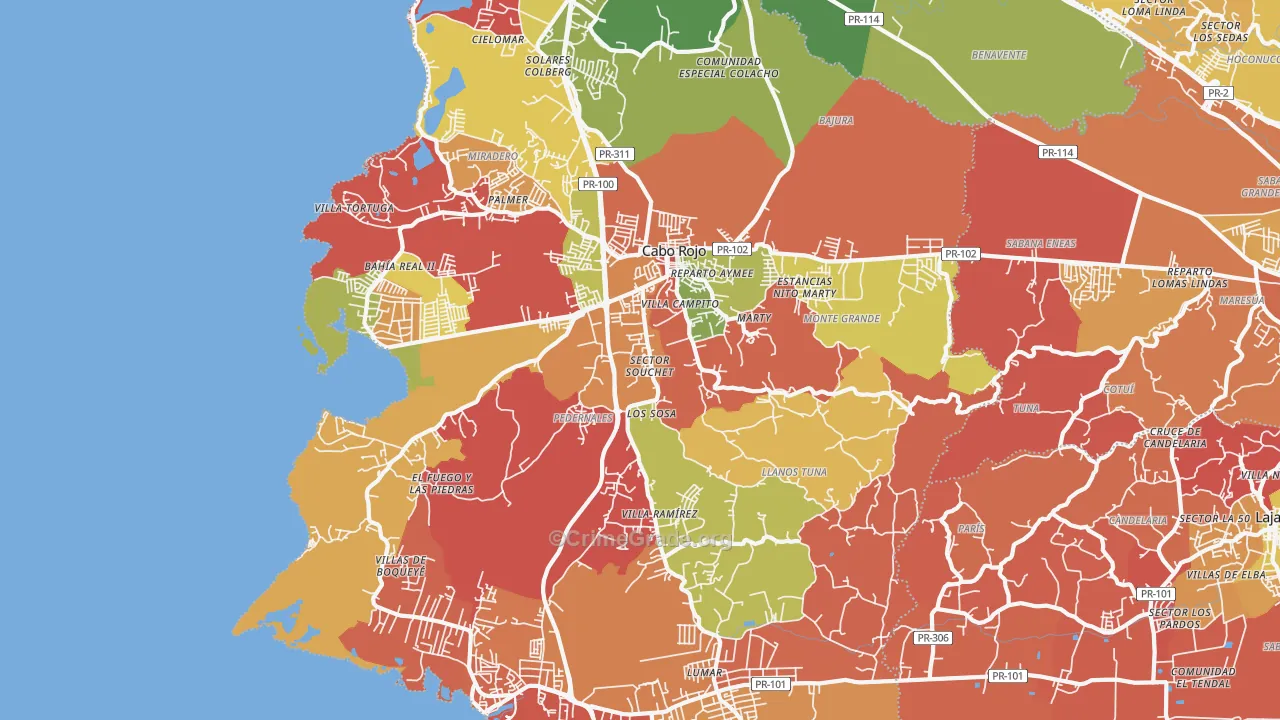 Cabo Rojo, PR Map of Robbery Rates
