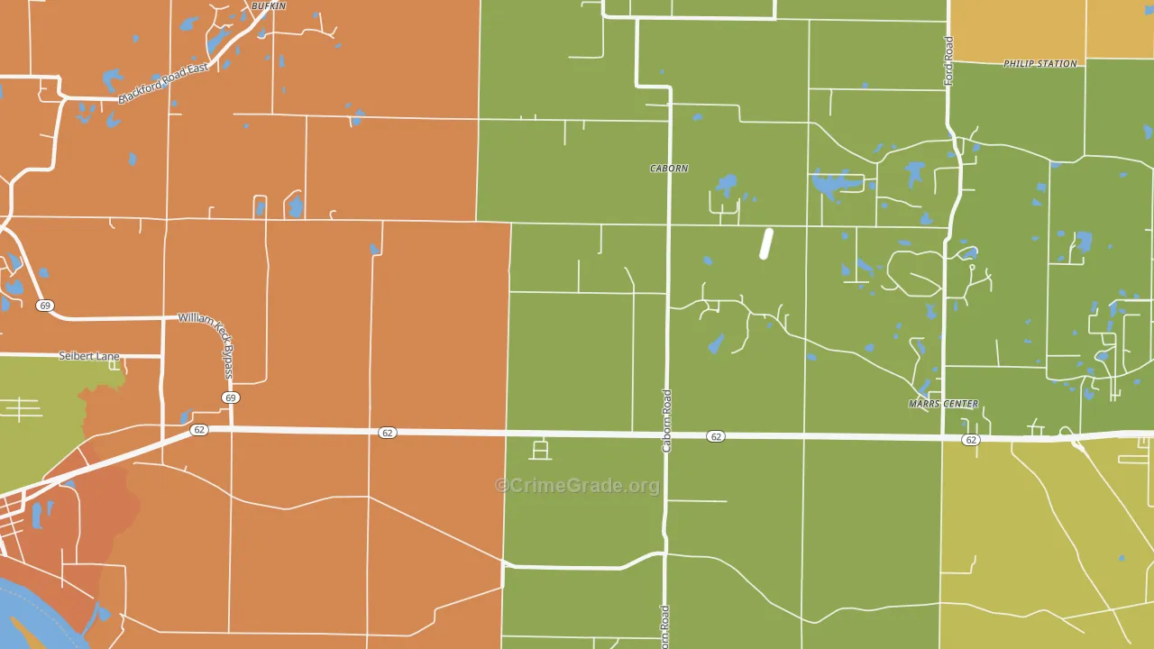 Caborn, IN Map of Robbery Rates