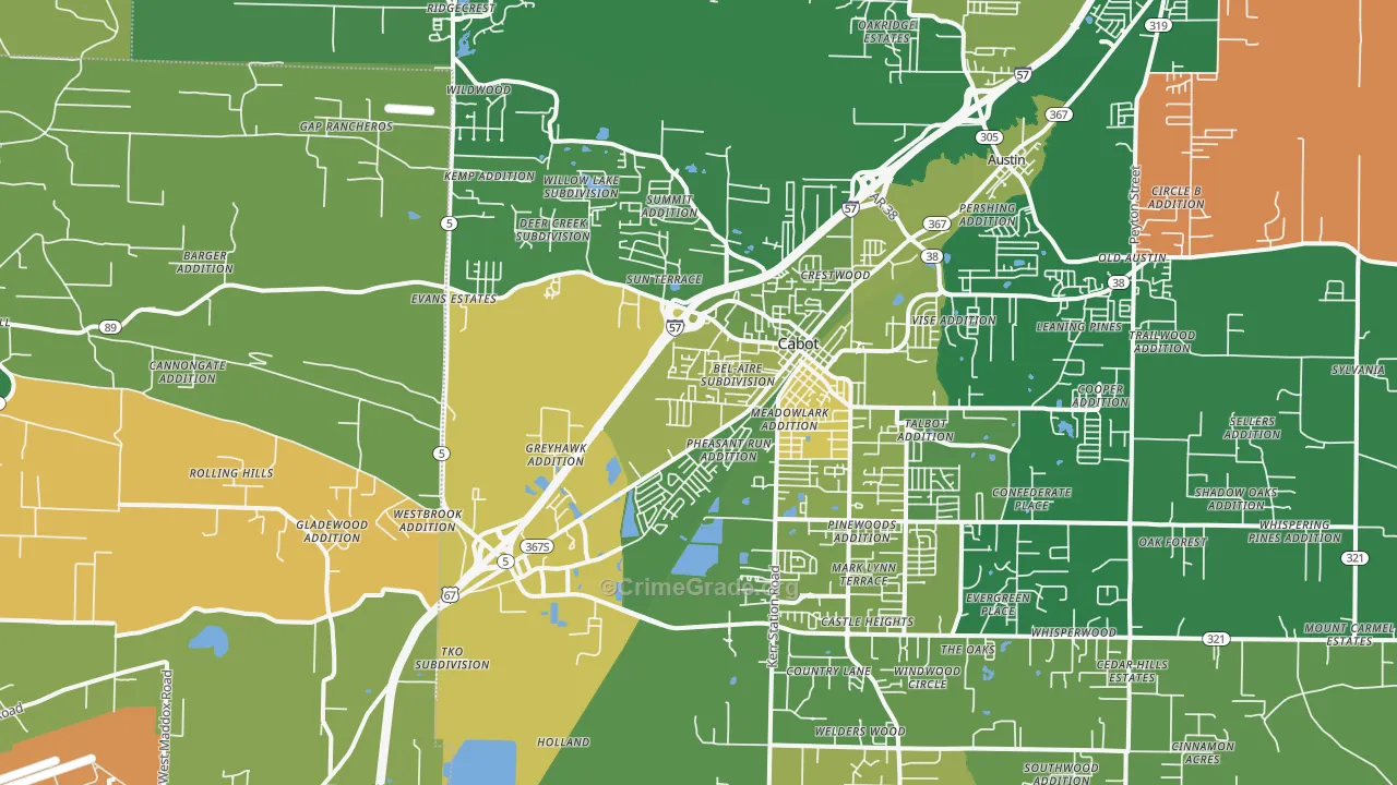 Cabot, AR Map of Robbery Rates