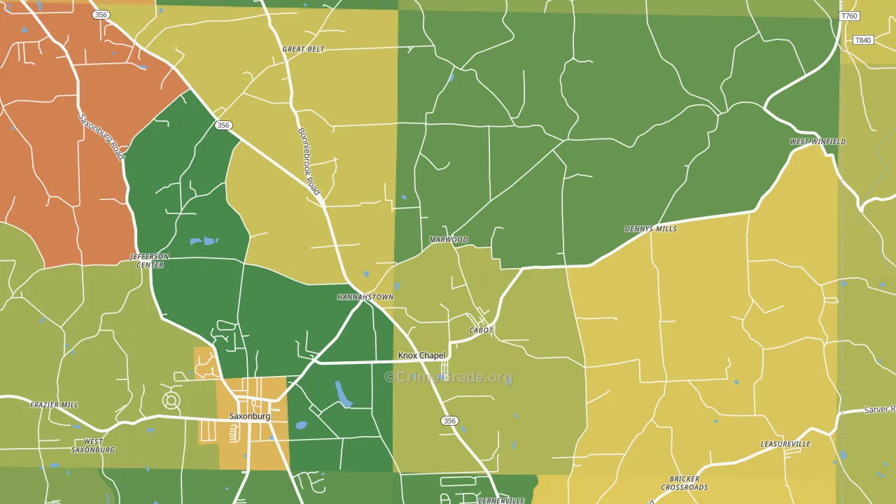 Cabot, PA Map of Robbery Rates