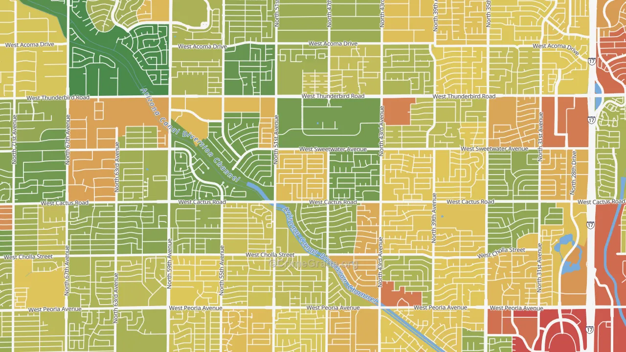 Cactus Gale, Glendale, AZ Map of Robbery Rates