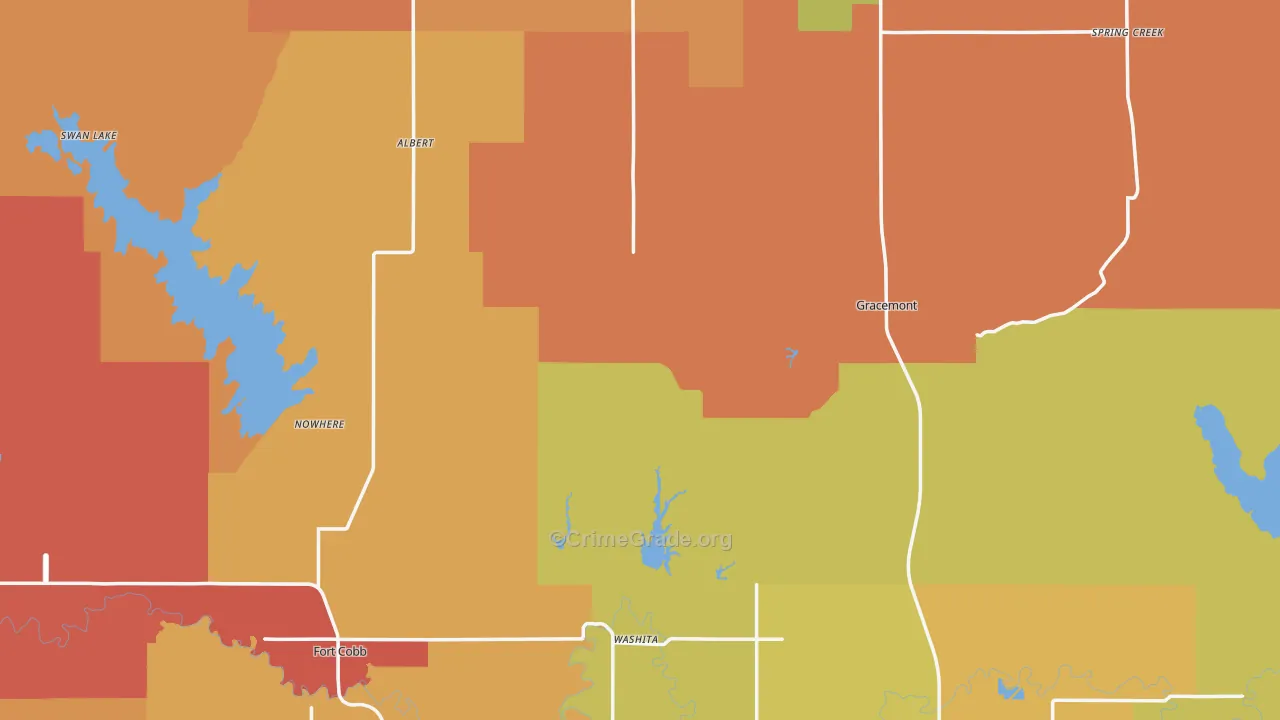Caddo County, OK Map of Robbery Rates