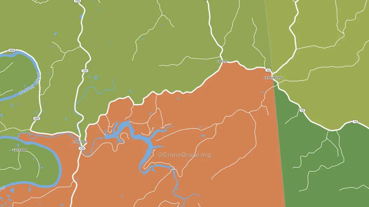 Caddo, KY Map of Robbery Rates