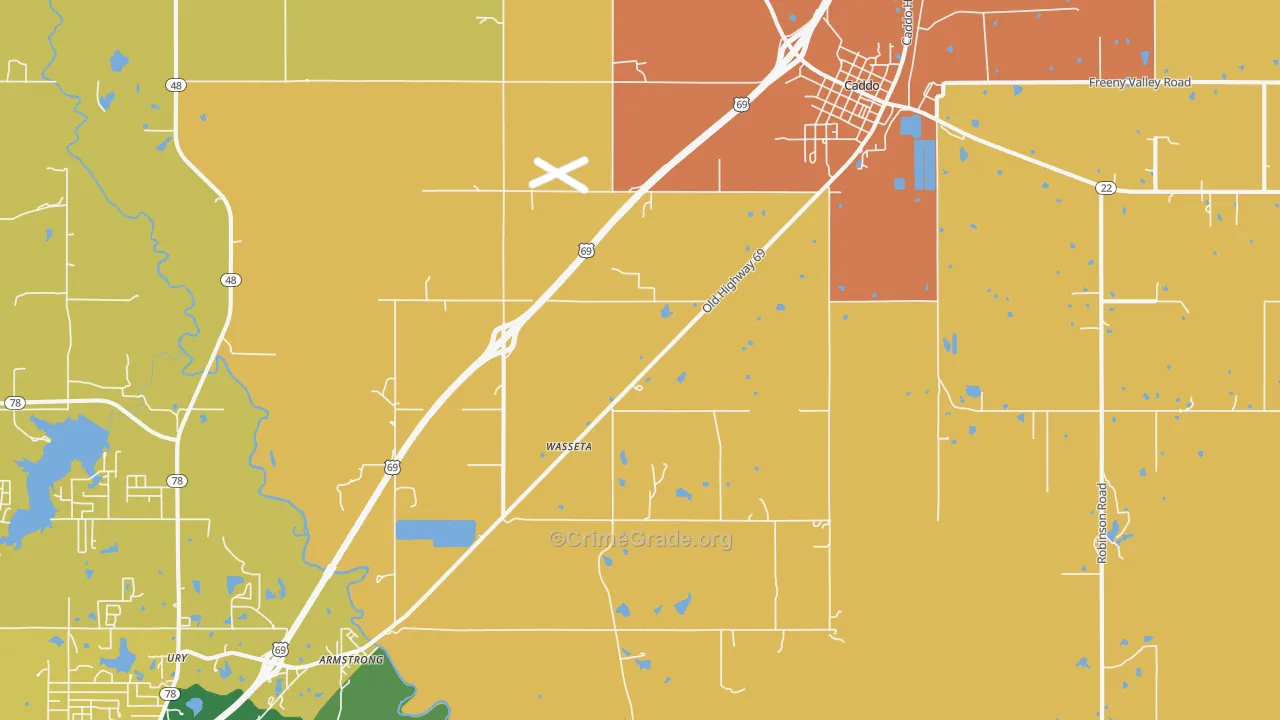 Caddo, OK Map of Robbery Rates