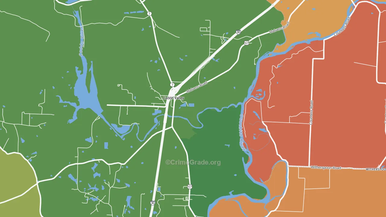Caddo Valley, AR Map of Robbery Rates