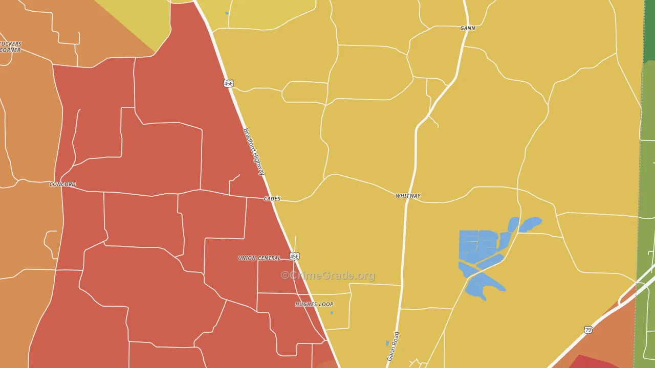 Cades, TN Map of Robbery Rates