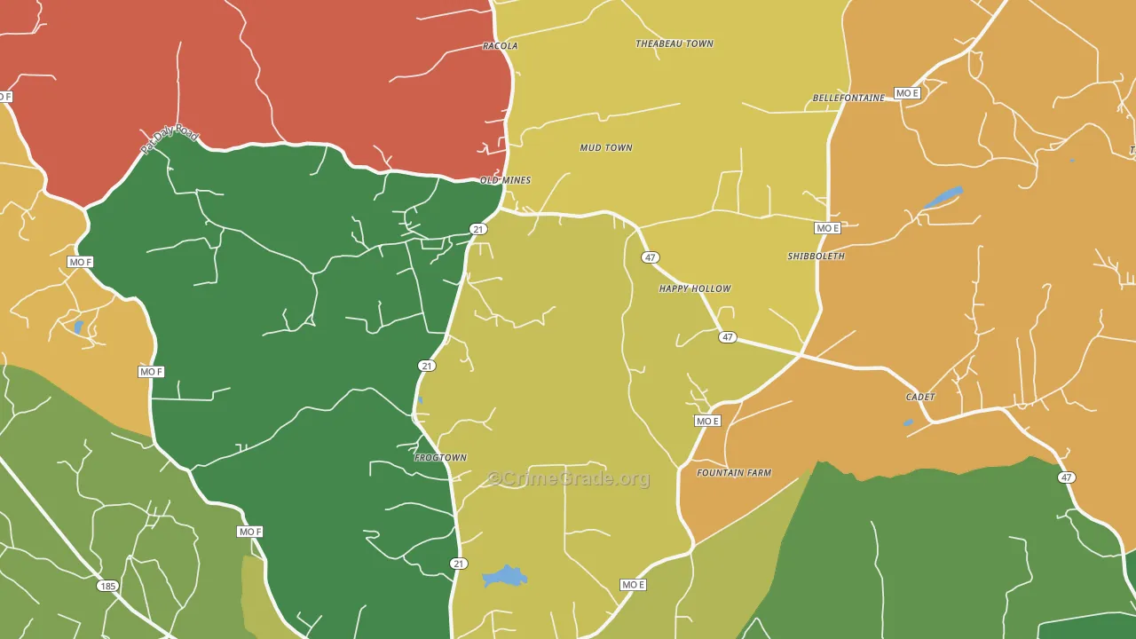 Cadet, MO Map of Robbery Rates