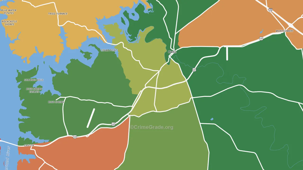 Cadiz, KY Map of Robbery Rates