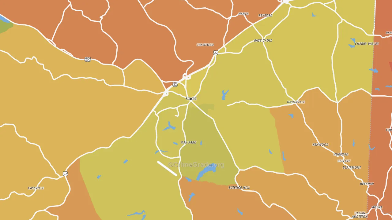 Cadiz, OH Map of Robbery Rates