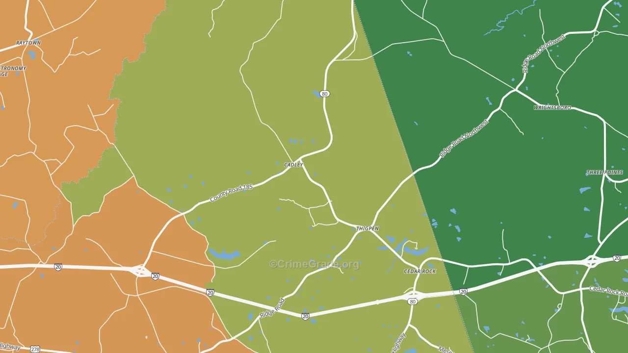 Cadley, GA Map of Robbery Rates
