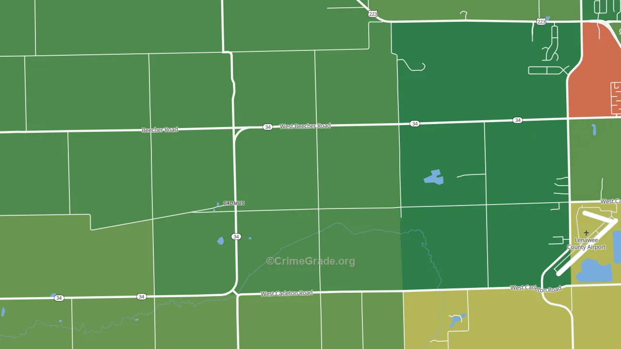 Cadmus, MI Map of Robbery Rates