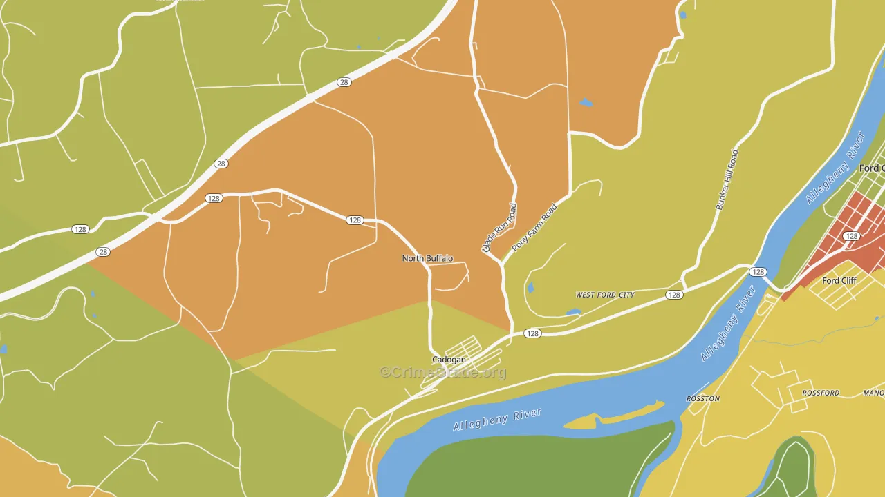 Cadogan, PA Map of Robbery Rates
