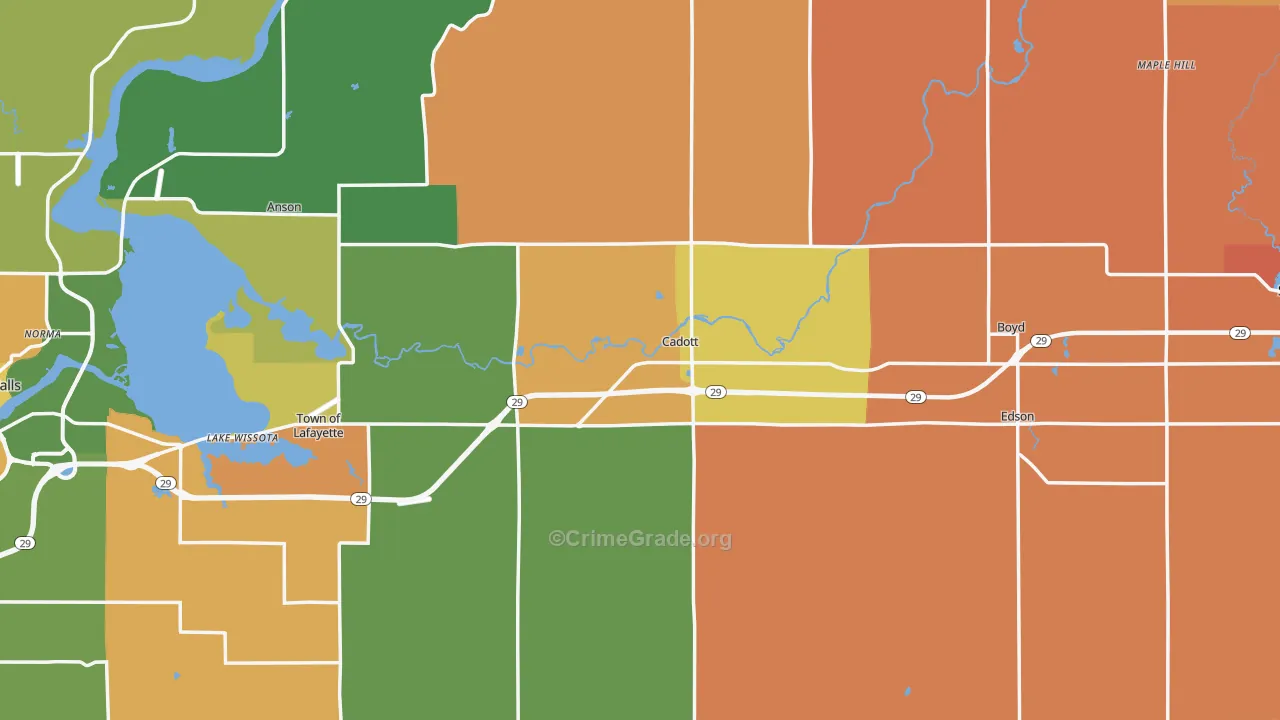 Cadott, WI Map of Robbery Rates