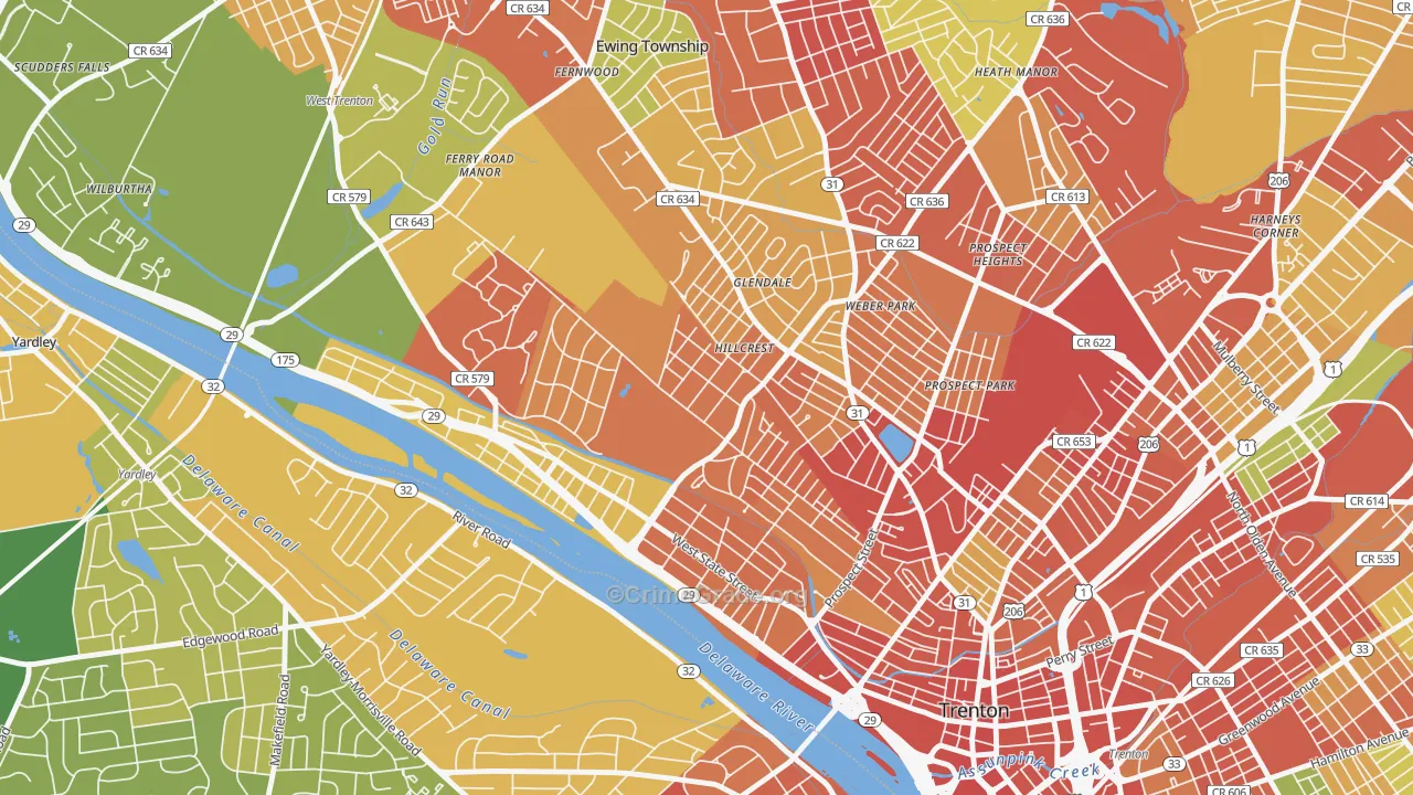Cadwalader-Hillcrest, Trenton, NJ Map of Robbery Rates