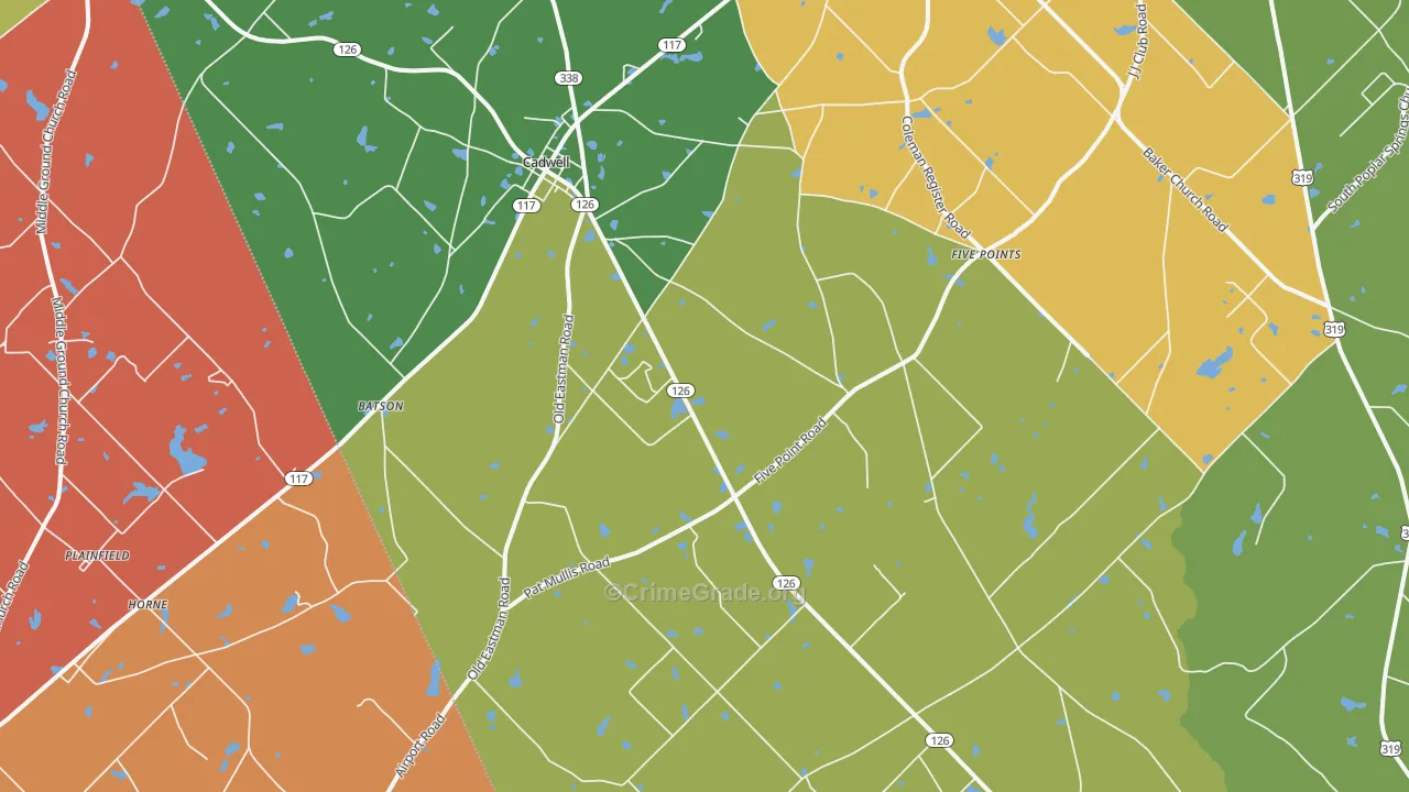 Cadwell, GA Map of Robbery Rates