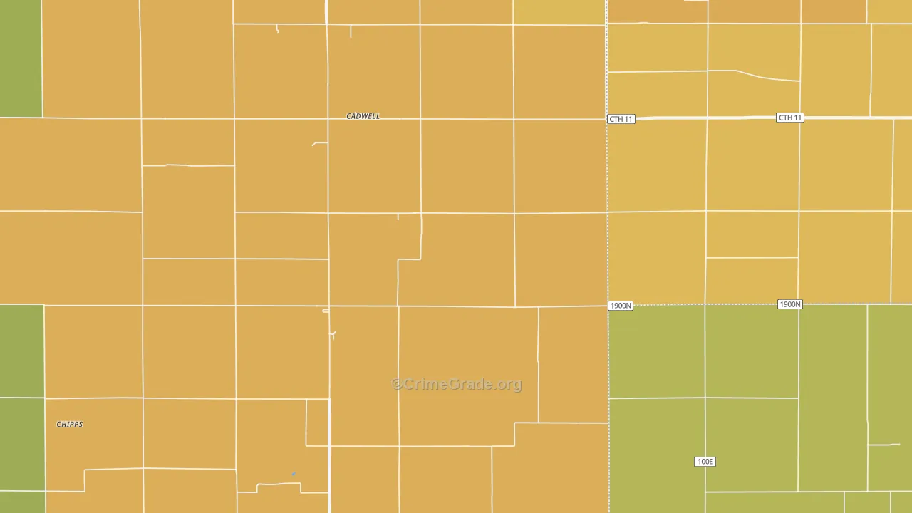 Cadwell, IL Map of Robbery Rates
