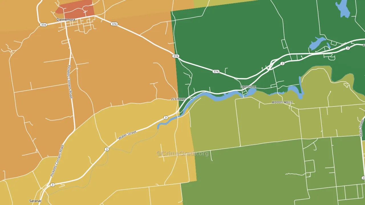 Cadyville, NY Map of Robbery Rates
