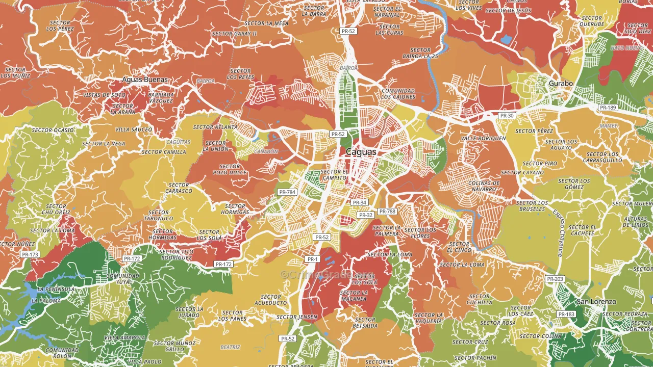 Caguas Municipio, PR Map of Robbery Rates