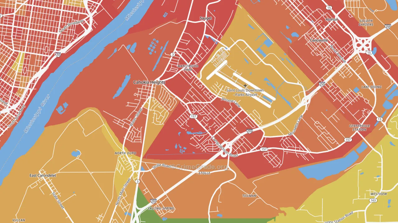 Cahokia, IL Map of Robbery Rates