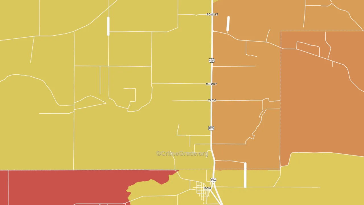 Caile, MS Map of Robbery Rates
