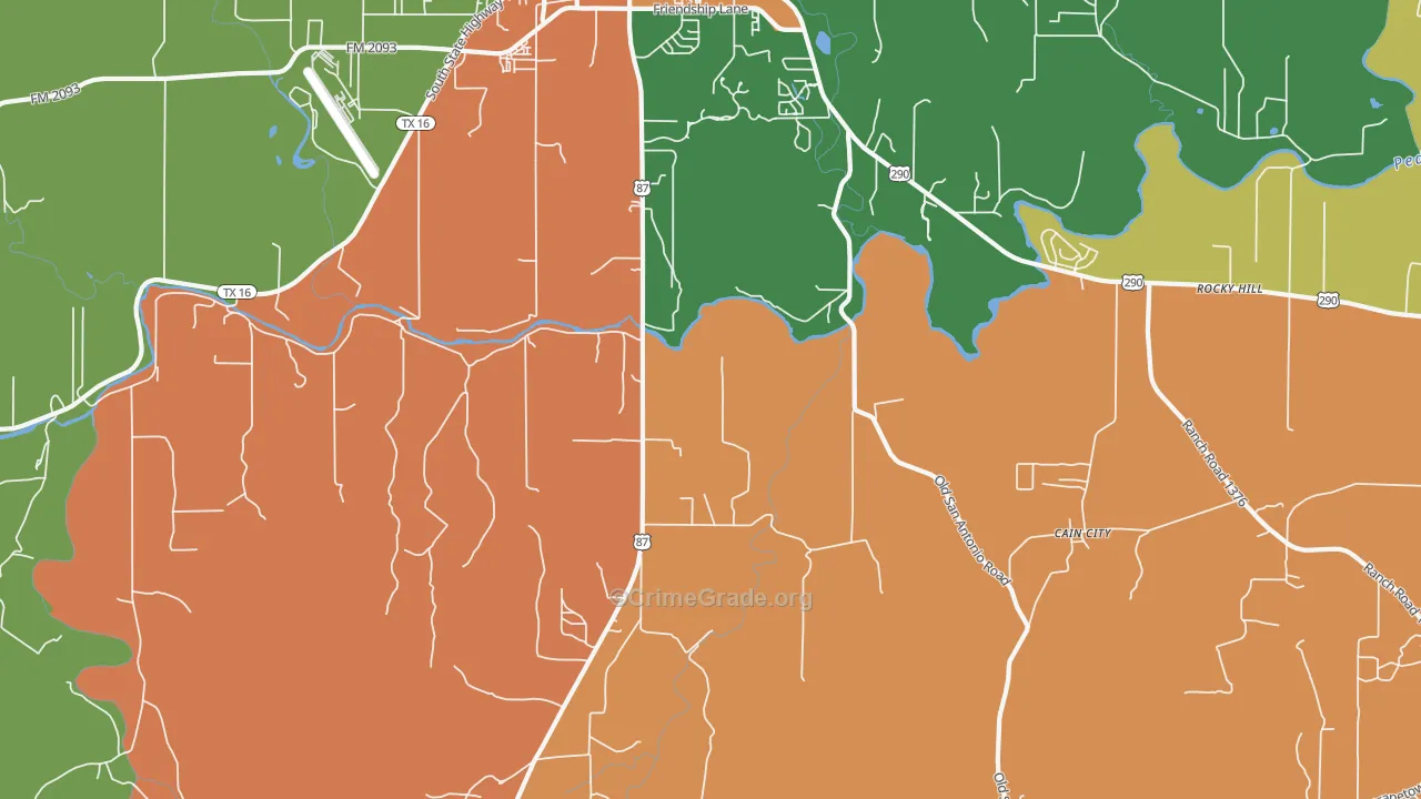 Cain City, TX Map of Robbery Rates