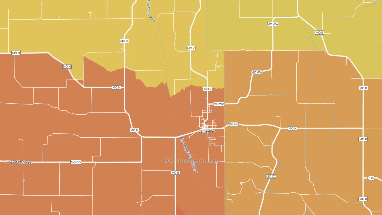 Cainsville, MO Map of Robbery Rates