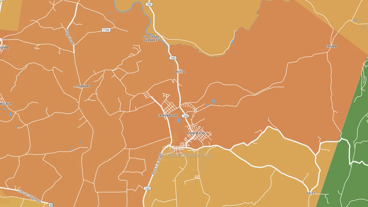 Cairnbrook, PA Map of Robbery Rates