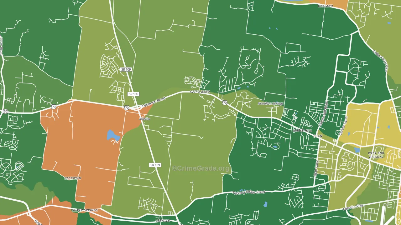 Cairo Bend, TN Map of Robbery Rates