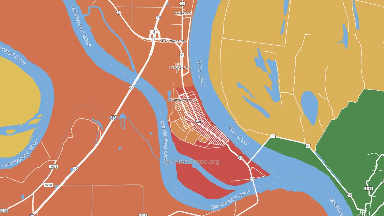 Cairo, IL Map of Robbery Rates