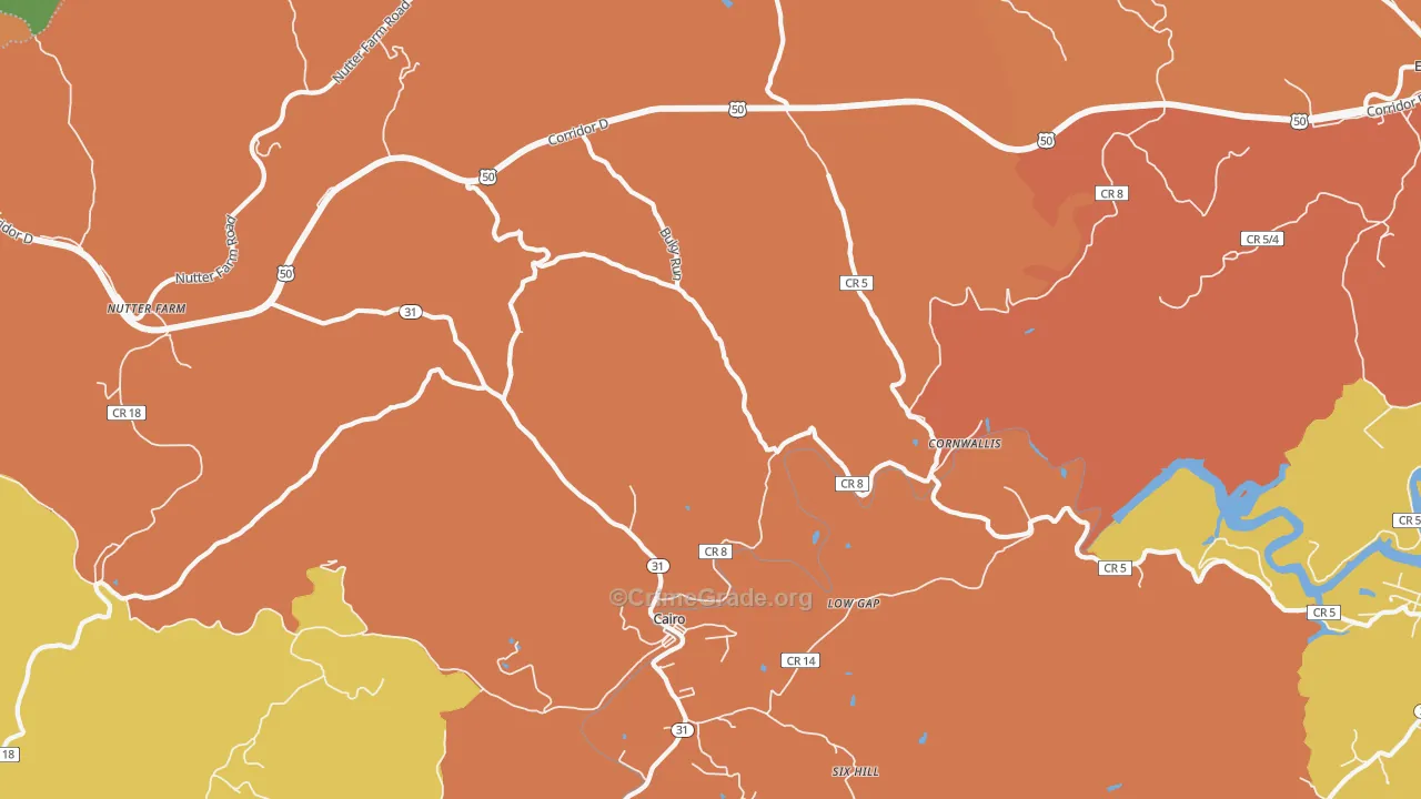 Cairo, WV Map of Robbery Rates