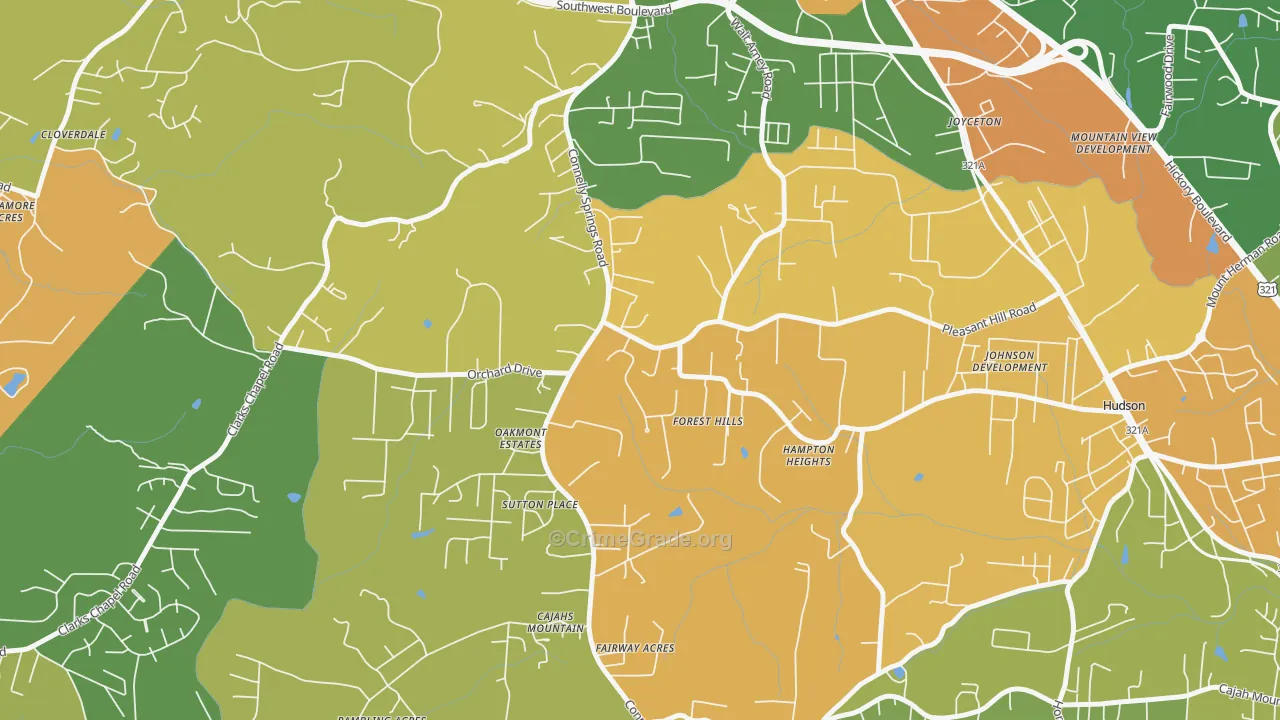 Cajahs Mountain, NC Map of Robbery Rates