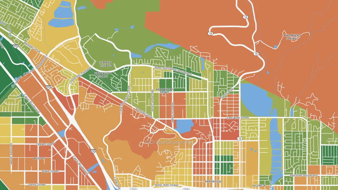 Cajon, San Bernardino, CA Map of Robbery Rates