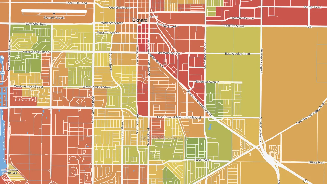 Cal-Gisler, Oxnard, CA Map of Robbery Rates